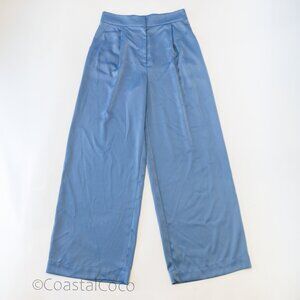 House of Harlow 1960 Satin Wide Leg Pants Large Blue Casual High Rise Trousers